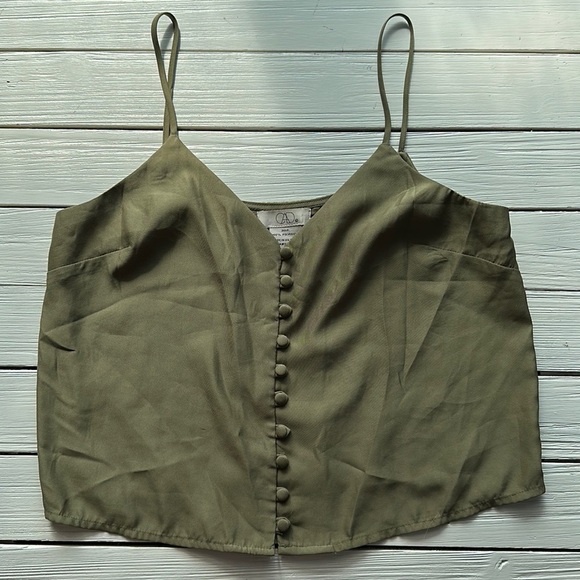 CAD Button Front Olive Green Tank Blouse size M - Picture 1 of 3